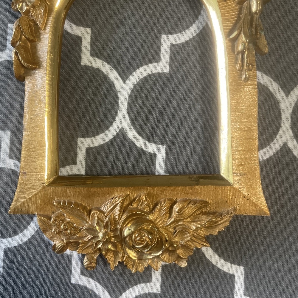 Vintage Ornate Gold Gilt Cast Floral Arched Mini Picture Frame No Glass Or Back - Picture 3 of 9